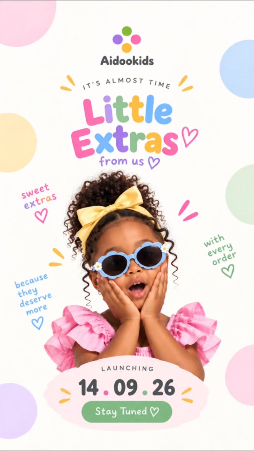 Little Extras launch poster with a girl in flower sunglasses