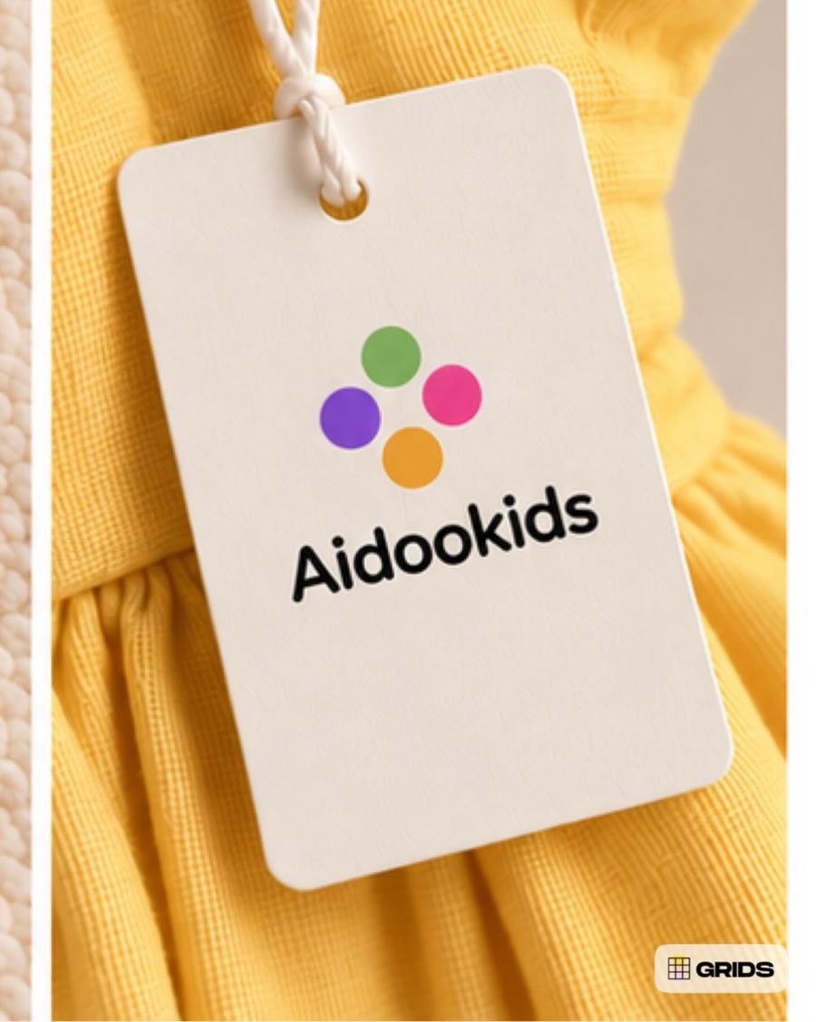 Aidookids swing tag on a yellow dress